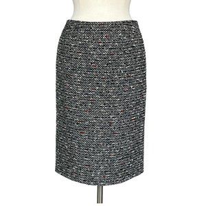 Lafayette 148 Tweed Pencil Skirt Black White Wool Blend Career size 4